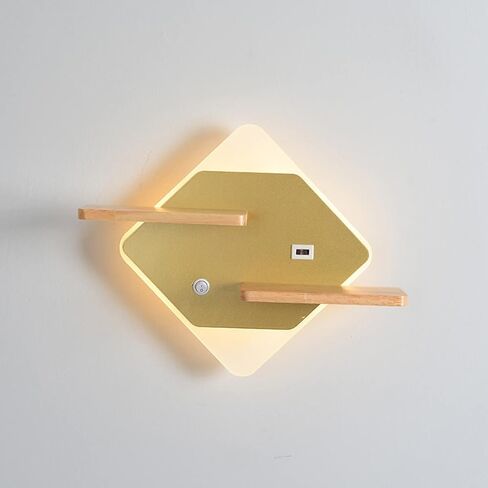LED حديث مع رف خشبي | مصباح قراءة داخلي مثبت على الحائط مع مفتاح ومنفذ شحن USB | ديكور إضاءة الجدار أضواء لغرفة النوم فندق 3000K الأبيض الدافئ in Saudi Arabia