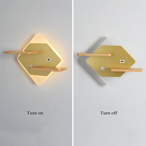 LED حديث مع رف خشبي | مصباح قراءة داخلي مثبت على الحائط مع مفتاح ومنفذ شحن USB | ديكور إضاءة الجدار أضواء لغرفة النوم فندق 3000K الأبيض الدافئ in Saudi Arabia