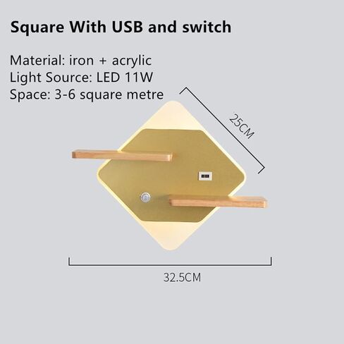 LED حديث مع رف خشبي | مصباح قراءة داخلي مثبت على الحائط مع مفتاح ومنفذ شحن USB | ديكور إضاءة الجدار أضواء لغرفة النوم فندق 3000K الأبيض الدافئ in Saudi Arabia