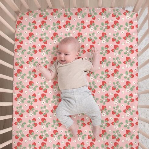 The Peanutshell Strawberry Sweet 3-Piece Baby Girl Crib Bedding Set – Pink Nursery Bedding, Crib Comforter & Decor for Newborns and Toddlers in Saudi Arabia