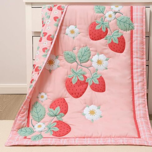 The Peanutshell Strawberry Sweet 3-Piece Baby Girl Crib Bedding Set – Pink Nursery Bedding, Crib Comforter & Decor for Newborns and Toddlers in Saudi Arabia