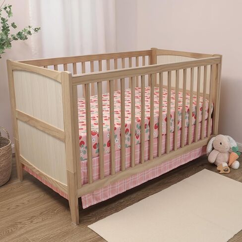 The Peanutshell Strawberry Sweet 3-Piece Baby Girl Crib Bedding Set – Pink Nursery Bedding, Crib Comforter & Decor for Newborns and Toddlers in Saudi Arabia