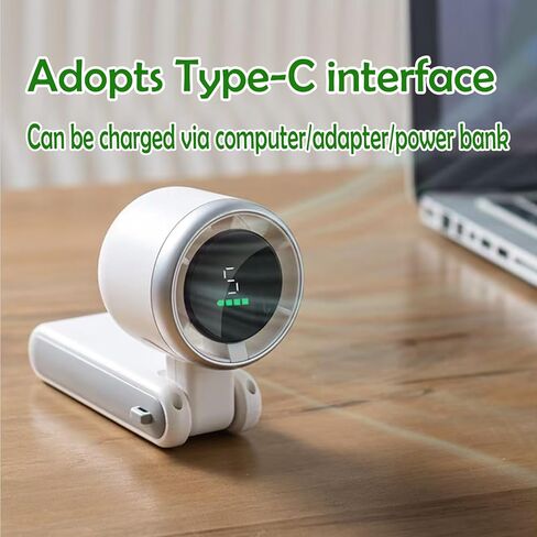 Portable Handheld Fan, 5-Speed Turbo Wind, Digital LED Display, 1800mAh Rechargeable Battery, Type-C Charging, 180° Foldable Design, White in Saudi Arabia