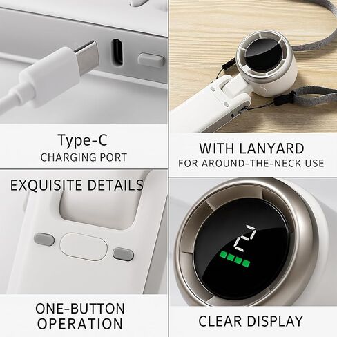 Portable Handheld Fan, 5-Speed Turbo Wind, Digital LED Display, 1800mAh Rechargeable Battery, Type-C Charging, 180° Foldable Design, White in Saudi Arabia