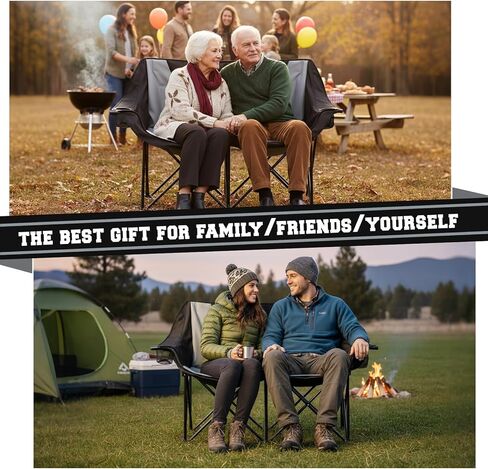 Heated Double Camping Chair for Adults, 4 Heating Zones & 3 Heat Levels, Padded Loveseat Oversize Folding Chair Portable for Outdoor Sports Lawn, Use 5v/3a Power Bank (Not Included)(Black, Gray) in Saudi Arabia