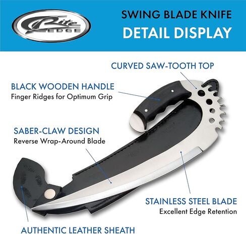 Szco Supplies 12" Fantasy Swing Blade Knife - Tactical Saber Claw with Stainless Steel Saw-Tooth Blade, Full Tang, Black Wood Handle, and Leather Sheath for Collectors, Cosplay, and Self-Defense in Saudi Arabia