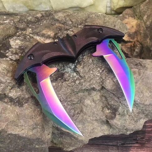 سكين جيب داكن الخفاش نايت مزدوج قابل للطي مع مساعدة زنبركية، سكاكين بمشبك حزام تكتيكي هدية رائعة للصيد في الهواء الطلق والتخييم والصيد in Kuwait