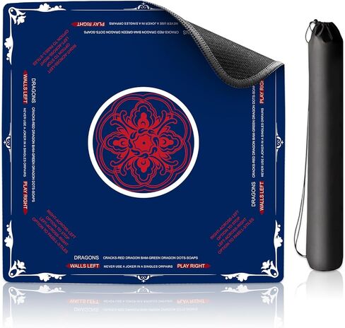 Mahjong Mat, 31.5x31.5 Inch Neoprene Gaming Surface with Rules, Red, Anti-Slip Noise Reduction Table Cover for Tiles and Cards, Includes Storage Bag in Saudi Arabia