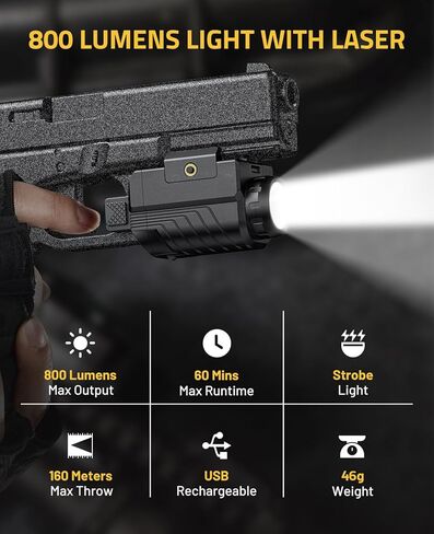 CVLIFE 800 Lumens Mini Pistol Light Rechargeable with All New Sliding Rail, Compact Gun Light with Strobe Mode for GL Rails, Mini Pistol Flashlight for Home Defense and Hunting in Saudi Arabia