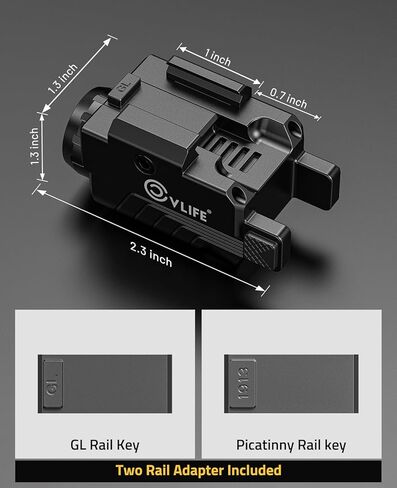 CVLIFE 800 Lumens Mini Pistol Light Rechargeable with All New Sliding Rail, Compact Gun Light with Strobe Mode for GL Rails, Mini Pistol Flashlight for Home Defense and Hunting in Saudi Arabia