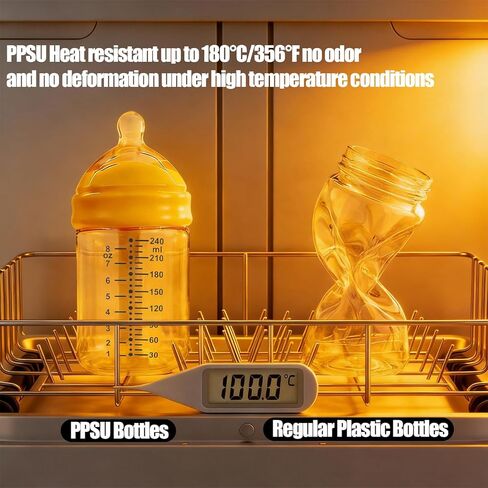 زجاجة أطفال PPSU، زجاجات حديثي الولادة للرضاعة الطبيعية، مضادة للمغص، ملمس طبيعي، حلمة واسعة الرقبة﻿، مقاومة للحرارة حتى 180 درجة مئوية/356 درجة فهرنهايت، 5 أونصة، 8 أونصة، 0-6 أشهر، مجهزة بـ 3 حلمات سيليكون in Kuwait