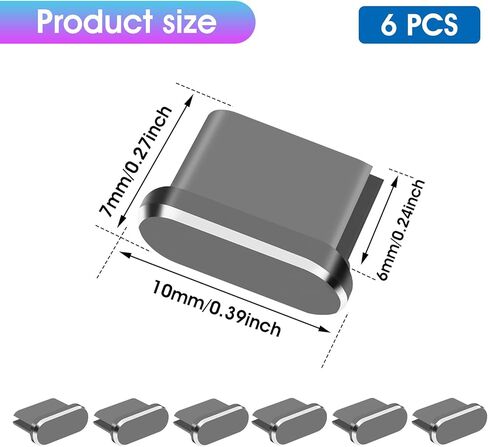 Generic USB C Anti Dust Plugs, 6 Pcs Type C Dust Covers Aluminum Alloy Phone Dust Protectors Type-C Charging Port Cover Dust Cap for Type C Smartphone Devices(Grey) in Saudi Arabia