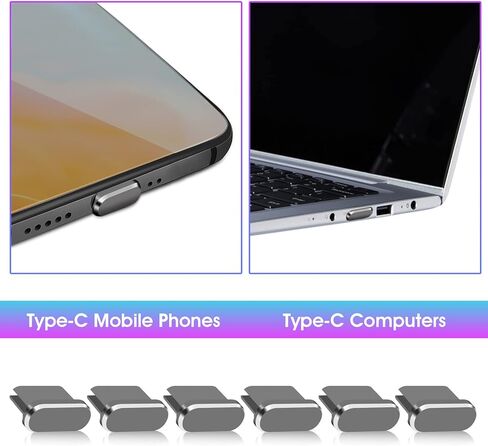 Generic USB C Anti Dust Plugs, 6 Pcs Type C Dust Covers Aluminum Alloy Phone Dust Protectors Type-C Charging Port Cover Dust Cap for Type C Smartphone Devices(Grey) in Saudi Arabia