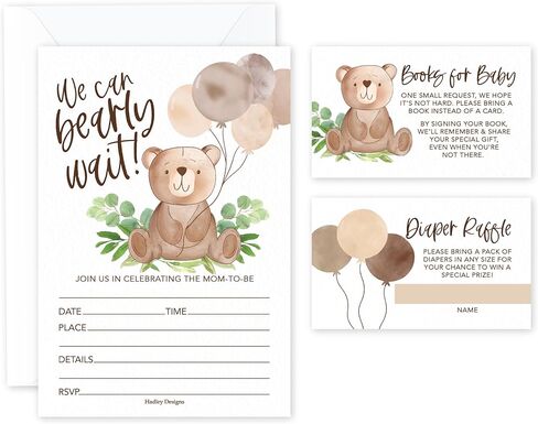 Hadley Designs Baby Shower Invitations for Girl -40 Baby Shower Invites for Boy with Diaper Raffle & Book Request Cards, Teddy Bear Gender Reveal Invitations Gender Neutral, We Can Bearly Wait in Saudi Arabia