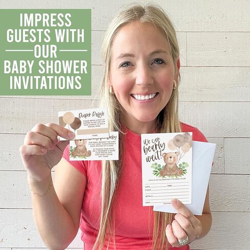 Hadley Designs Baby Shower Invitations for Girl -40 Baby Shower Invites for Boy with Diaper Raffle & Book Request Cards, Teddy Bear Gender Reveal Invitations Gender Neutral, We Can Bearly Wait in Saudi Arabia