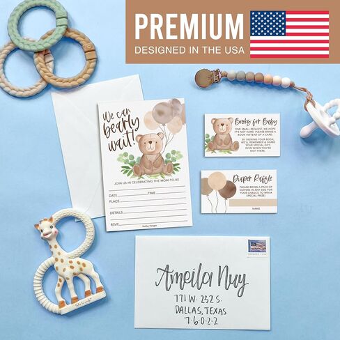 Hadley Designs Baby Shower Invitations for Girl -40 Baby Shower Invites for Boy with Diaper Raffle & Book Request Cards, Teddy Bear Gender Reveal Invitations Gender Neutral, We Can Bearly Wait in Saudi Arabia