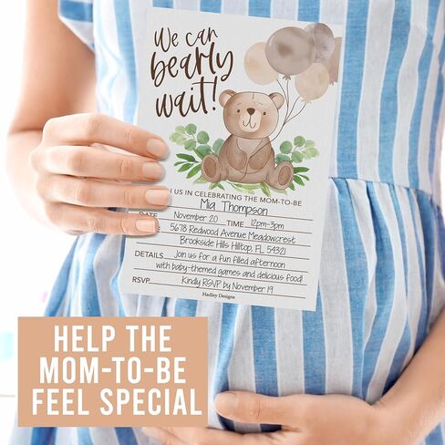 Hadley Designs Baby Shower Invitations for Girl -40 Baby Shower Invites for Boy with Diaper Raffle & Book Request Cards, Teddy Bear Gender Reveal Invitations Gender Neutral, We Can Bearly Wait in Saudi Arabia