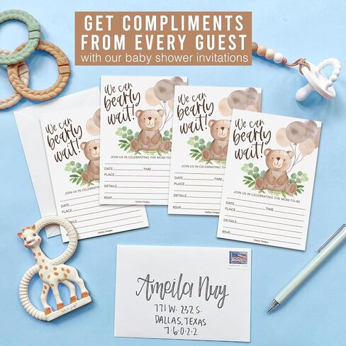 Hadley Designs Baby Shower Invitations for Girl -40 Baby Shower Invites for Boy with Diaper Raffle & Book Request Cards, Teddy Bear Gender Reveal Invitations Gender Neutral, We Can Bearly Wait in Saudi Arabia