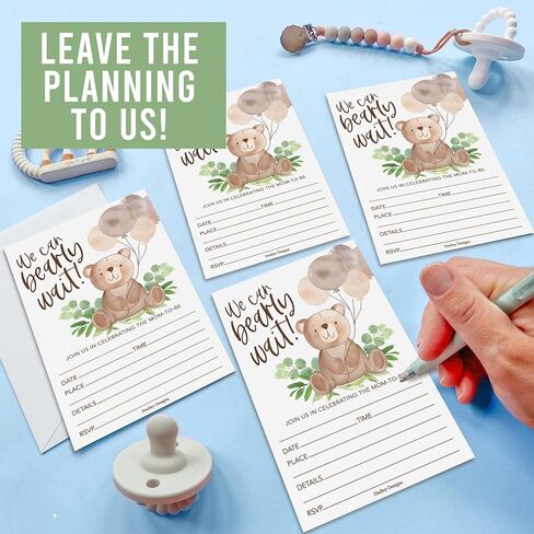 Hadley Designs Baby Shower Invitations for Girl -40 Baby Shower Invites for Boy with Diaper Raffle & Book Request Cards, Teddy Bear Gender Reveal Invitations Gender Neutral, We Can Bearly Wait in Saudi Arabia