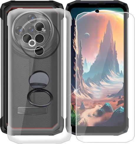 for Doogee Fire 6 Power Case, with [Screen Protector Tempered Glass], [360° Rotation Ring Kickstand] Slim Soft Anti-Scratch TPU Phone Cover for Doogee Fire 6 Power (6.56") in Saudi Arabia