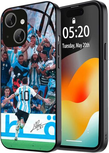 حافظة ZERMU لهاتف iPhone 14، تصميم لاعب كرة القدم Mess% حماية كاملة من الزجاج الخلفي + غطاء ممتص للصدمات من السيليكون لهاتف iPhone 14 6.1 بوصة، موضوع الأرجنتين #10 in Kuwait