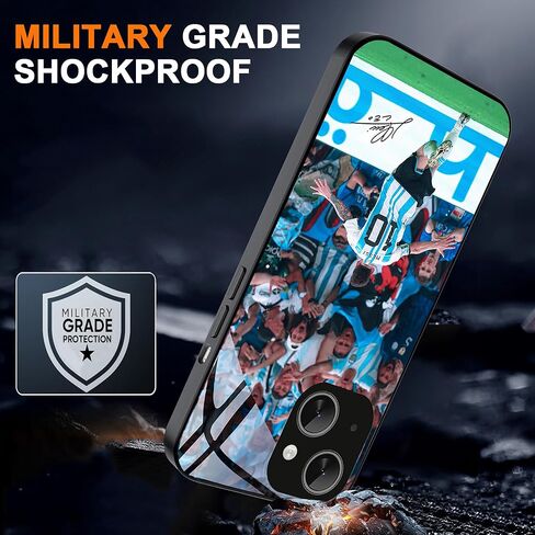حافظة ZERMU لهاتف iPhone 14، تصميم لاعب كرة القدم Mess% حماية كاملة من الزجاج الخلفي + غطاء ممتص للصدمات من السيليكون لهاتف iPhone 14 6.1 بوصة، موضوع الأرجنتين #10 in Kuwait