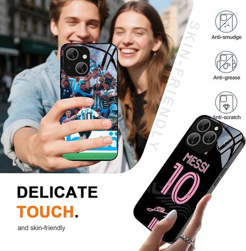 حافظة ZERMU لهاتف iPhone 14، تصميم لاعب كرة القدم Mess% حماية كاملة من الزجاج الخلفي + غطاء ممتص للصدمات من السيليكون لهاتف iPhone 14 6.1 بوصة، موضوع الأرجنتين #10 in Kuwait