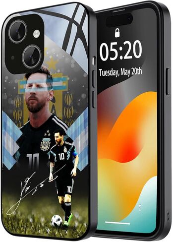 حافظة ZERMU لهاتف iPhone 14، تصميم لاعب كرة القدم Mess% حماية كاملة من الزجاج الخلفي + غطاء ممتص للصدمات من السيليكون لهاتف iPhone 14 6.1 بوصة، موضوع الأرجنتين #10 in Kuwait