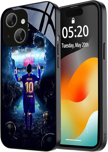 حافظة ZERMU لهاتف iPhone 14، تصميم لاعب كرة القدم Mess% حماية كاملة من الزجاج الخلفي + غطاء ممتص للصدمات من السيليكون لهاتف iPhone 14 6.1 بوصة، موضوع الأرجنتين #10 in Kuwait