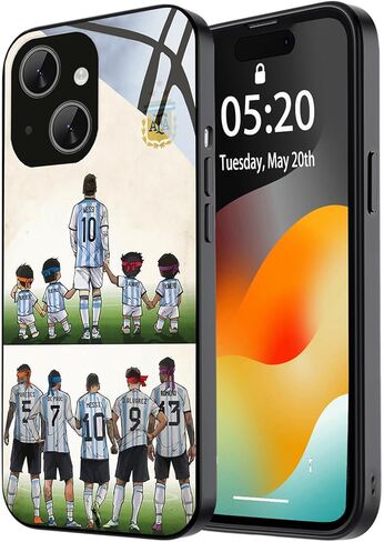 حافظة ZERMU لهاتف iPhone 14، تصميم لاعب كرة القدم Mess% حماية كاملة من الزجاج الخلفي + غطاء ممتص للصدمات من السيليكون لهاتف iPhone 14 6.1 بوصة، موضوع الأرجنتين #10 in Kuwait