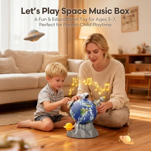 Space Toys for Kids, Best Birthday Gifts for 3 4 5 6 7 Year Old Boys, Magnetic Rotation Space Music Box for Kids with 3 Spinning Figures, Great Kids Room Decor in Saudi Arabia
