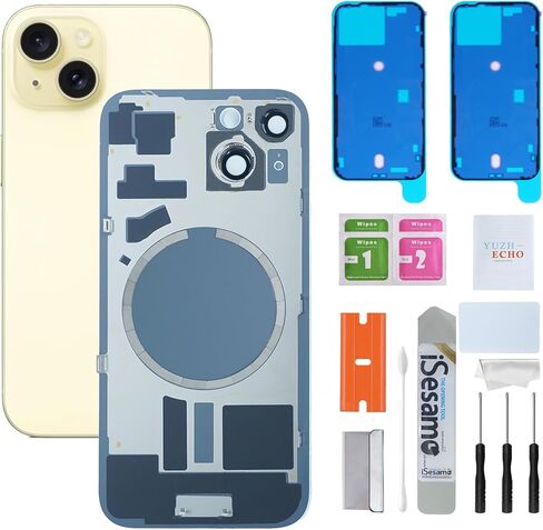 استبدال الزجاج الخلفي لهاتف iPhone 15 (6.1 بوصة، أسود) يتضمن أدوات إصلاح حلقة الطور الزجاجية والمغناطيسية والمعدنية المتكاملة in Kuwait