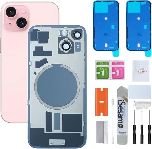 استبدال الزجاج الخلفي لهاتف iPhone 15 (6.1 بوصة، أسود) يتضمن أدوات إصلاح حلقة الطور الزجاجية والمغناطيسية والمعدنية المتكاملة in Kuwait