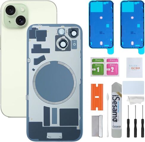 استبدال الزجاج الخلفي لهاتف iPhone 15 (6.1 بوصة، أسود) يتضمن أدوات إصلاح حلقة الطور الزجاجية والمغناطيسية والمعدنية المتكاملة in Kuwait