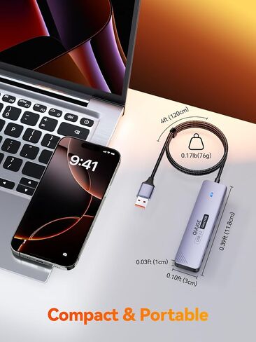 USB 3.2 Gen2 Hub, QUUGE 5-in-1 USB Splitter with 4 USB-A 10Gbps Ports, USB Multiport Adapter with 120cm Nylon Cable, 5V 2A Type-C Power Port for MacBook, Mac Pro, iMac, Laptop, PC, Flash Drive, HDD in Saudi Arabia