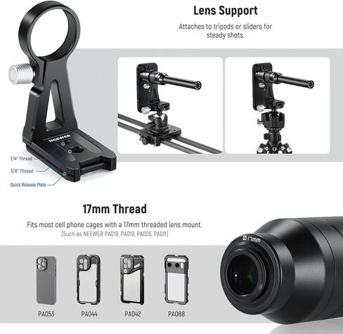 NEEWER 16mm 4X Macro Probe Lens مع 109° FOV 17mm موضوع مصباح LED قابل لإعادة الشحن للتصوير الفوتوغرافي الماكرو المحمول وتسجيل الفيديو متوافق مع عدسة كاميرا iPhone Samsung NEEWER قفص/حافظة الهاتف، LS-63 in Saudi Arabia
