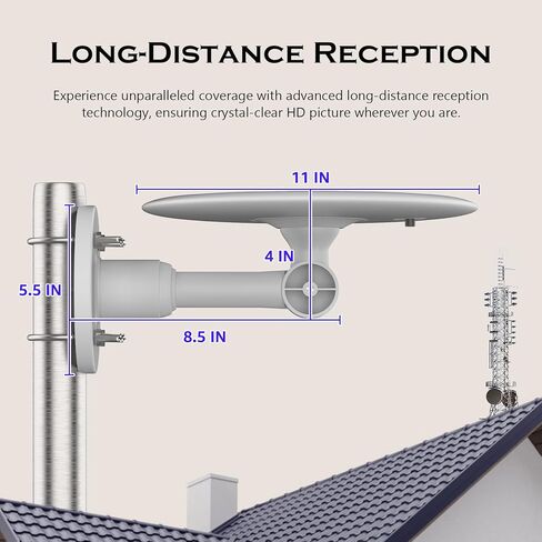 TV Antenna Outdoor with Signal Amplifier, Long Range Digital Antenna for Smart TV, Support 8K 4K 1080P HDTV Channels, All TV Compatible, Weatherproof Mount Kit Included – 10m Coaxial Cable in Saudi Arabia