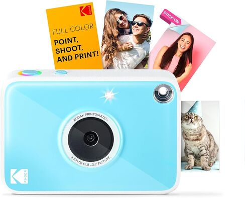 Kodak Printomatic+ Instant Camera (SkyBlue) Prints Full-Color Photos on Zink 2x3" Sticky-Backed Photo Paper, 10MP Portable Camera with Interactive RGB LED Status Indicator, Easy & Fun in Saudi Arabia