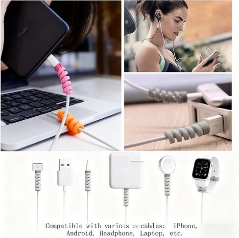 18 قطعة من واقيات الكابلات لشاحن iPhone iPad مع مشبكين لكابل المكتب، واقي سلك USB حلزوني لسماعات الرأس MacBook والكمبيوتر المحمول وسماعات الهاتف الخلوي وملحقات تغليف الكابل اللطيفة in Kuwait