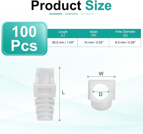 غطاء موصل التوصيل PATIKIL RJ45، 100 قطعة Cat5 Cat5E Cat6 Cat7 غطاء التمهيد لكابل الشبكة لأجهزة الكمبيوتر المحمولة وأجهزة الكمبيوتر المكتبية وأجهزة التوجيه وطابعات كاميرات شبكة التلفزيون الذكية، أبيض in Kuwait