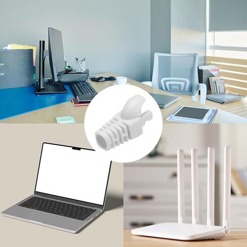 غطاء موصل التوصيل PATIKIL RJ45، 100 قطعة Cat5 Cat5E Cat6 Cat7 غطاء التمهيد لكابل الشبكة لأجهزة الكمبيوتر المحمولة وأجهزة الكمبيوتر المكتبية وأجهزة التوجيه وطابعات كاميرات شبكة التلفزيون الذكية، أبيض in Kuwait