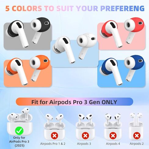 [5 أزواج] غطاء أطراف الأذن AirPods Pro 3 [يناسب الجراب]، غطاء أذن من السيليكون الناعم AirPod Pro 3 مضاد للانزلاق Air Pod pro 3 ملحقات متوافقة مع سماعات الأذن AirPods Pro الجيل الثالث 2025 (5 ألوان) in Kuwait