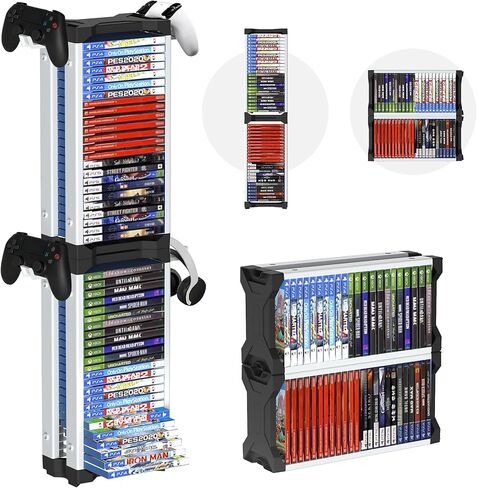 White Video Game Storage Tower 46 PCS - Universal Organizer for PS5 PS4 PS3 PS2 PSP, Xbox Series X/S One 360, Wii Wii U, Switch Switch 2 | Holds Game Cases, Controllers & Headphones in Saudi Arabia