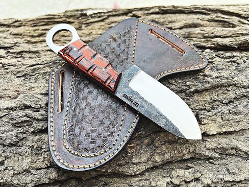 سكاكين تاك 7 بوصة كاملة تانغ شفرة ثابتة سكين صيد للتخييم في الهواء الطلق في غمد هدية له | 1095 فولاذ عالي الكربون | سكينر هدية سكاكين رعاة البقر غمد جلد فطيرة (برتقالي) in Kuwait