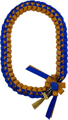 Grosgrain Ribbon LEI مع العديد من خيارات ألوان المدارس -Leis ، 48 "التخرج Leis ، 2025 Grosgrain Ribbon Leis -ألوان المدارس الخاصة (G2 Light Gold & White) in Saudi Arabia