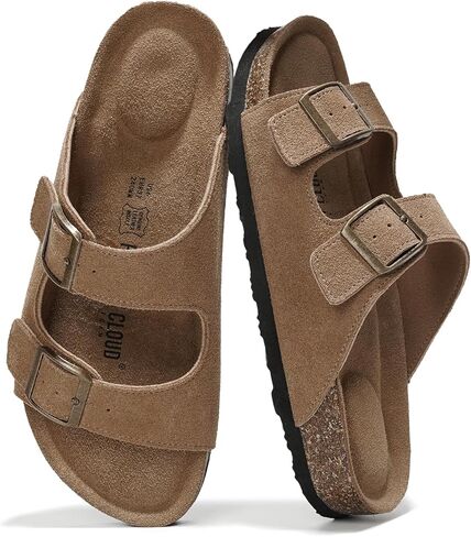 Project Cloud 100% Genuine Leather Womens Sandals Slides for Women (Venita) | Cork Footbed Sandals for Women with Memory Foam and Arch Support Vacation Essentials Slides for Women Footwear Flat Sandals in Saudi Arabia