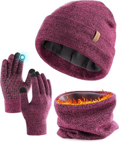 FURTALK Winter Beanie Hat Scarf Touchscreen Gloves Set 3 Pcs Warm Knit Beanies Hat Fleece Lined Skull Cap for Men Women in Saudi Arabia
