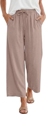 ANRABESS Women Wide Leg Capri Pants Summer Palazzo High Waisted Casual Loose Lounge Flowy Cropped Beach Trousers Work Outfits in Saudi Arabia