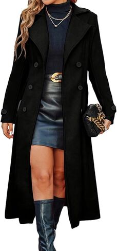 yoeasy Womens Winter Double Breasted Pea Coat Notched Lapel Collar Trendy Casual Dressy Long Trench Coat in Saudi Arabia