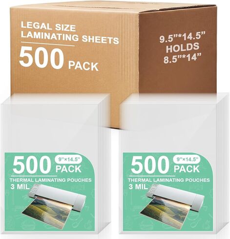 500 حزمة من أوراق التغليف ذات الحجم القانوني 9 × 14.5 بوصة (تحمل 8.5 × 14)، أكياس تغليف حرارية سعة 3 مل لحماية إضافية للمستندات والصور والوصفات والقوائم والشهادات والاستخدام المدرسي/المكتبي in Saudi Arabia
